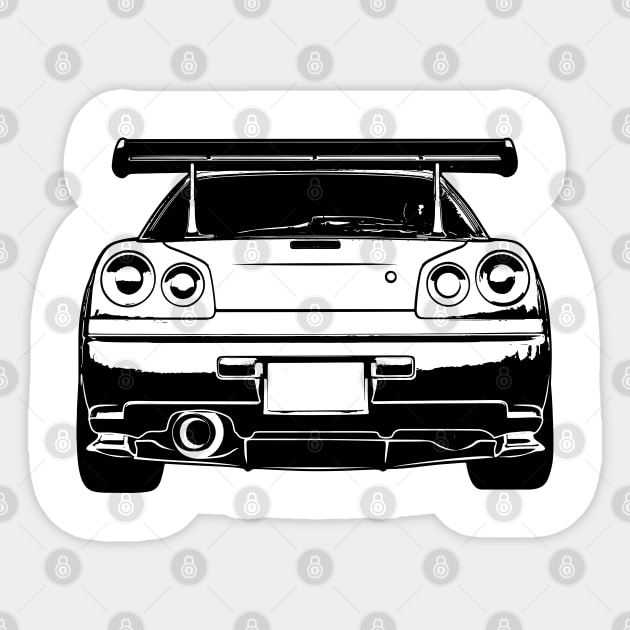 Skyline GTR R34 Back View Sketch Art Sticker by DemangDesign